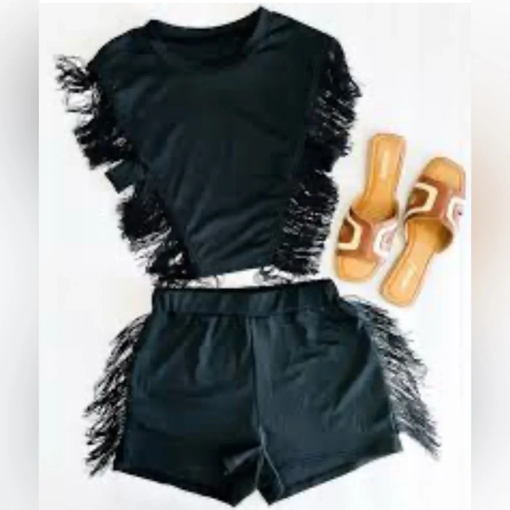 Black Fringe Women's Shorts